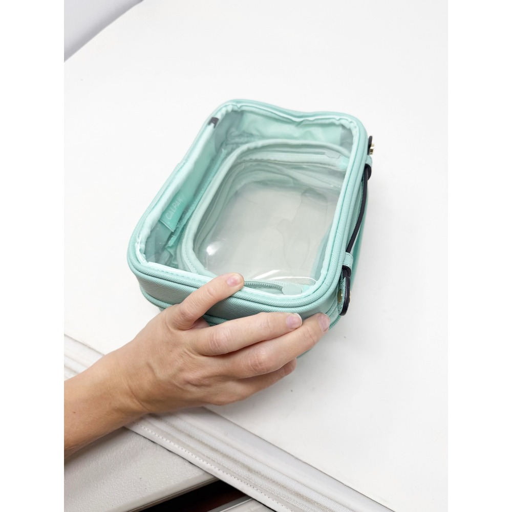 CALPAK Clear Cosmetic Case Mint Green Travel Toiletry Bag Makeup Organizer